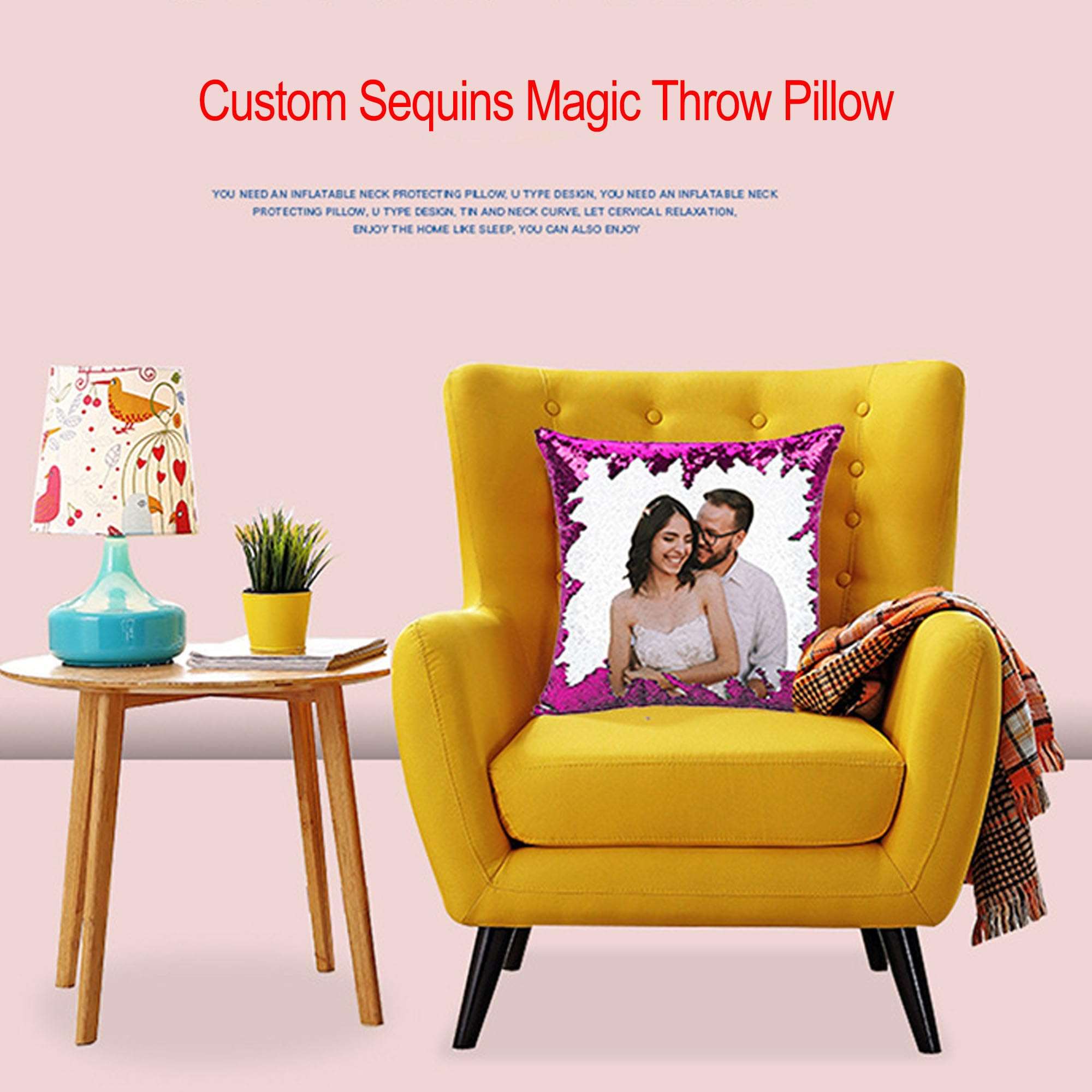 Handimake Custom Sequin Pillow, Custom Love, Couple Pet Photo Pillow Personalized Sequin Throw Pillow Sequins Magic Pillow Cases with Your Loved Ones - Custom Couple Mothers Day Memorial Gifts