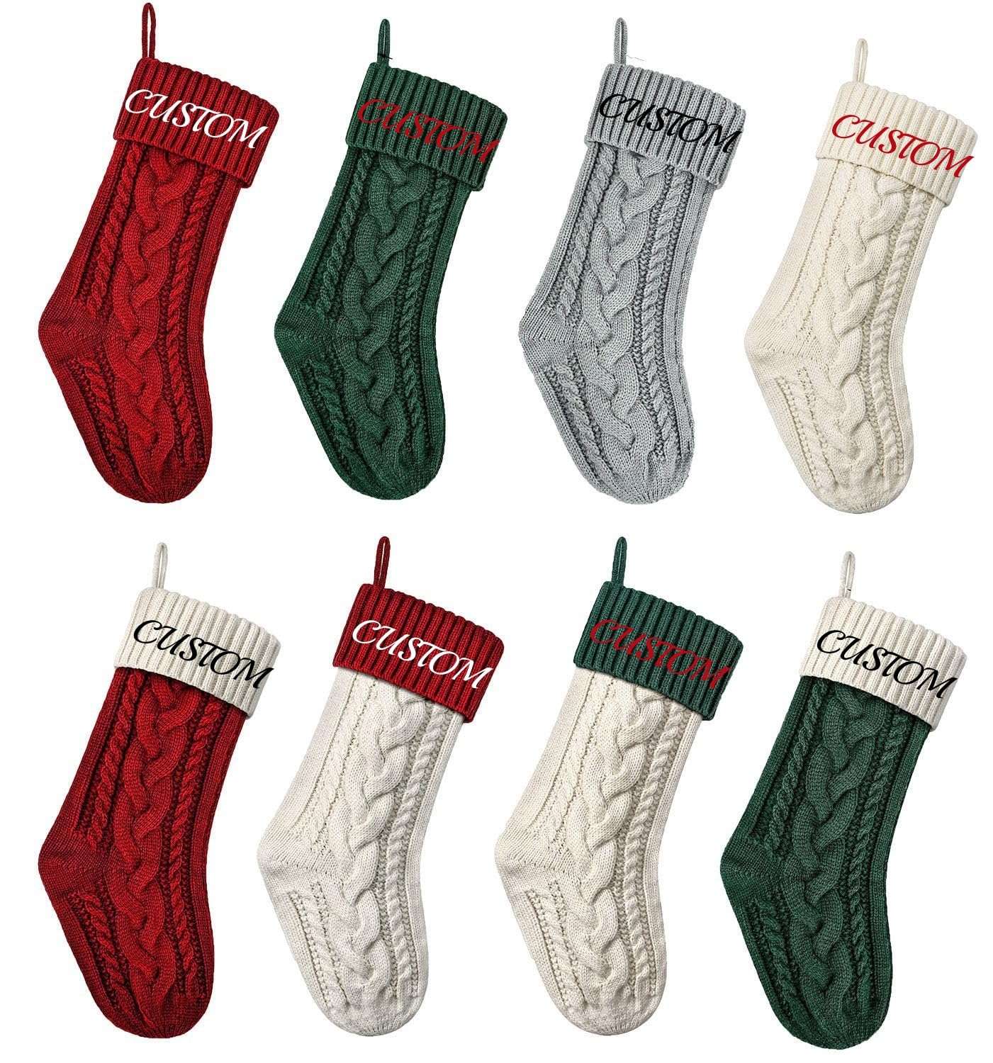 Handimake Customized Embroidered Christmas Stockings, Personalized Name Family Knitted Woolen Christmas Socks, 18 inch Large Candy Bag Sock Set, Holiday Family Party Decoration