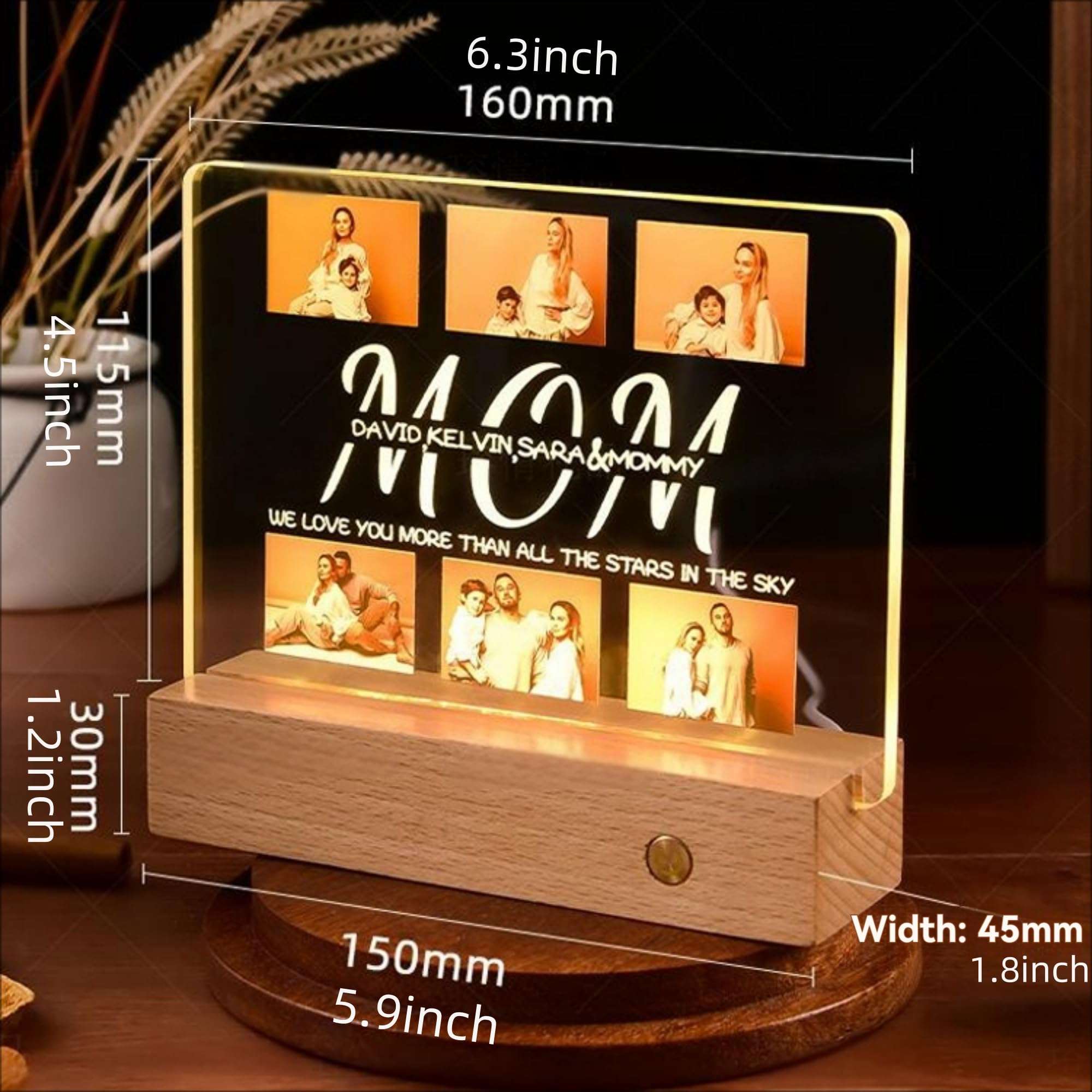 Handimake Personalized 3D Photo Text Crystal Night Light, Custom Portrait Night Light, Best Light Gift for Ornament, Birthdays gift, Anniversaries, Christmas, Valentine's Day, Father's and Mother's Day