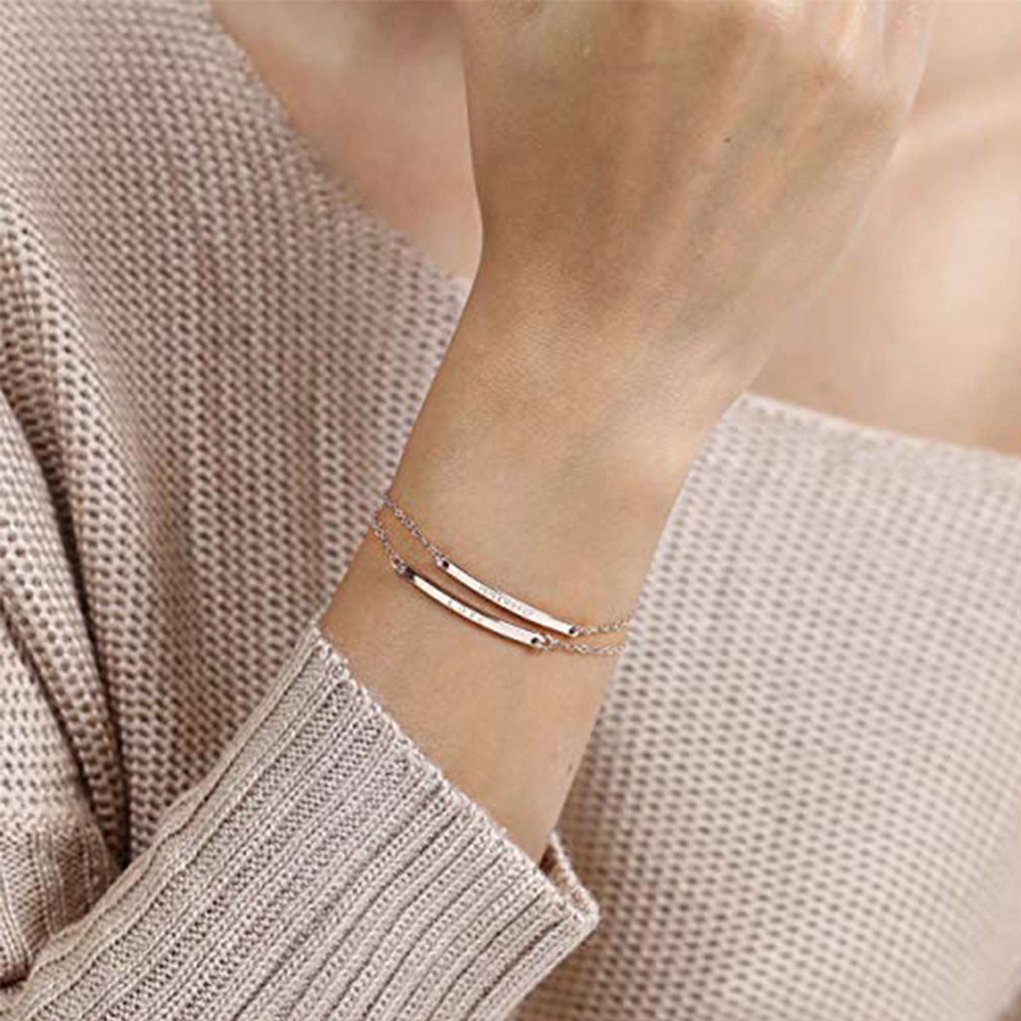 Handimake Custom 925 Sterling Silver Bracelet, Personalized Engraved Name Bracelet Exquisite Friendship Engraving Bracelet Minimalist Jewelry Birthday Gift