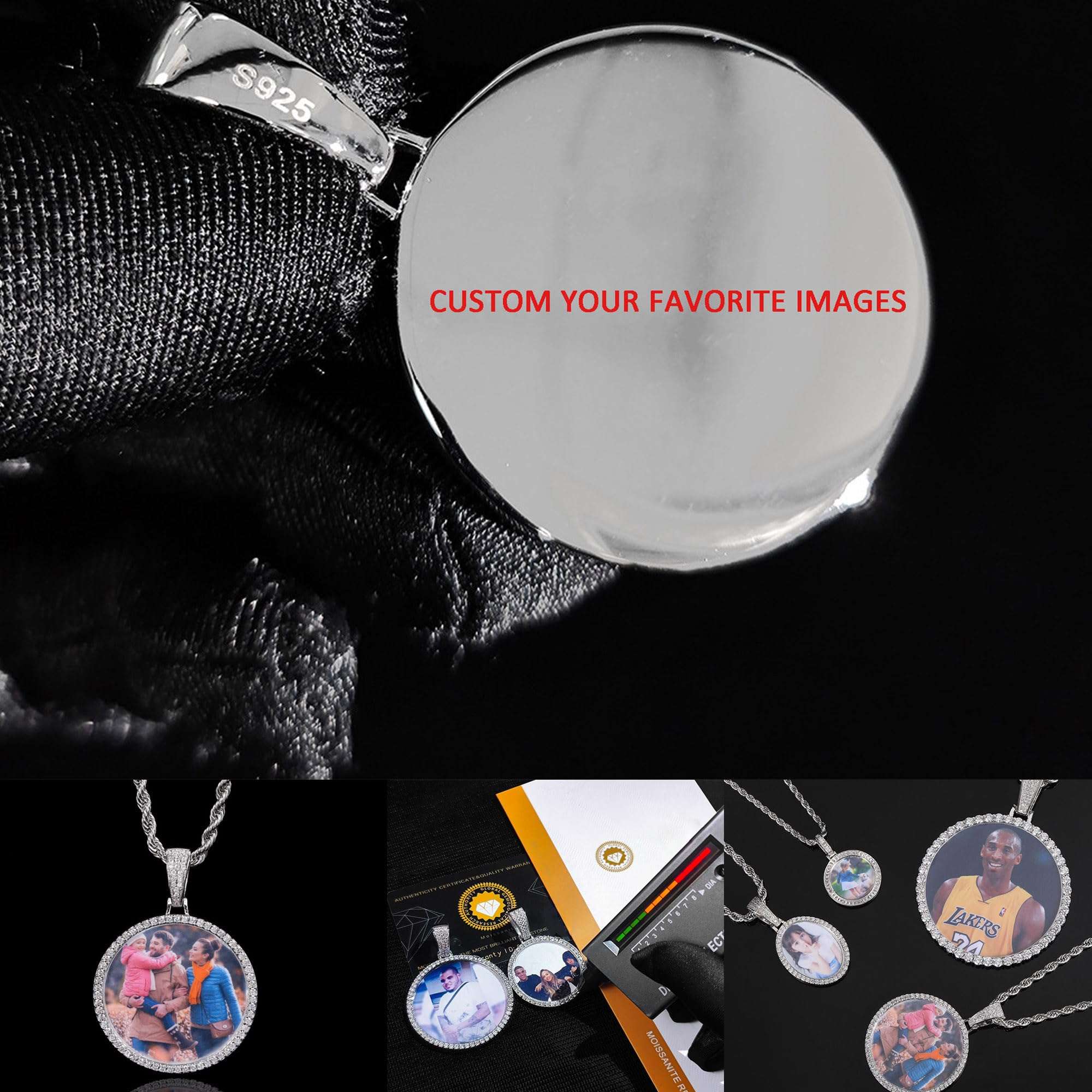 Handimake Customized Photo Necklace Customized Necklace for Men and Women Personalized Necklace Silver Round Jewelry Gift for European and American Fashion Boys Gift (Copper)