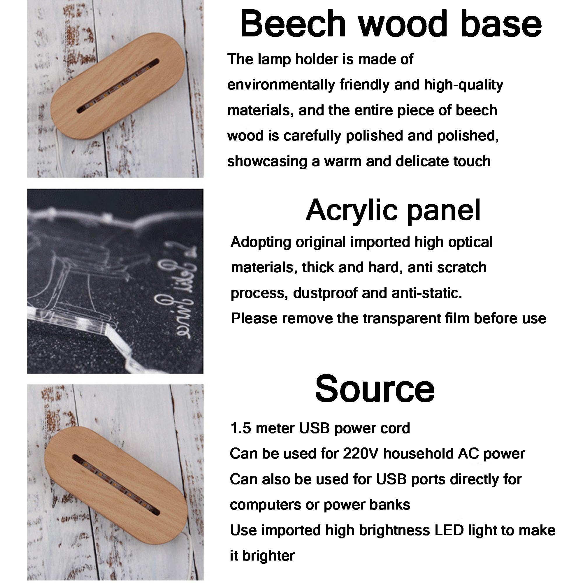 Handimake Customized Romantic 3D Photo Light Acrylic Night Light Handdrawn Line Draft Minimalist Line Art Picture Carving Illuminated Sign Beech Base, Anniversary, Valentine's Day, Birthday Gift