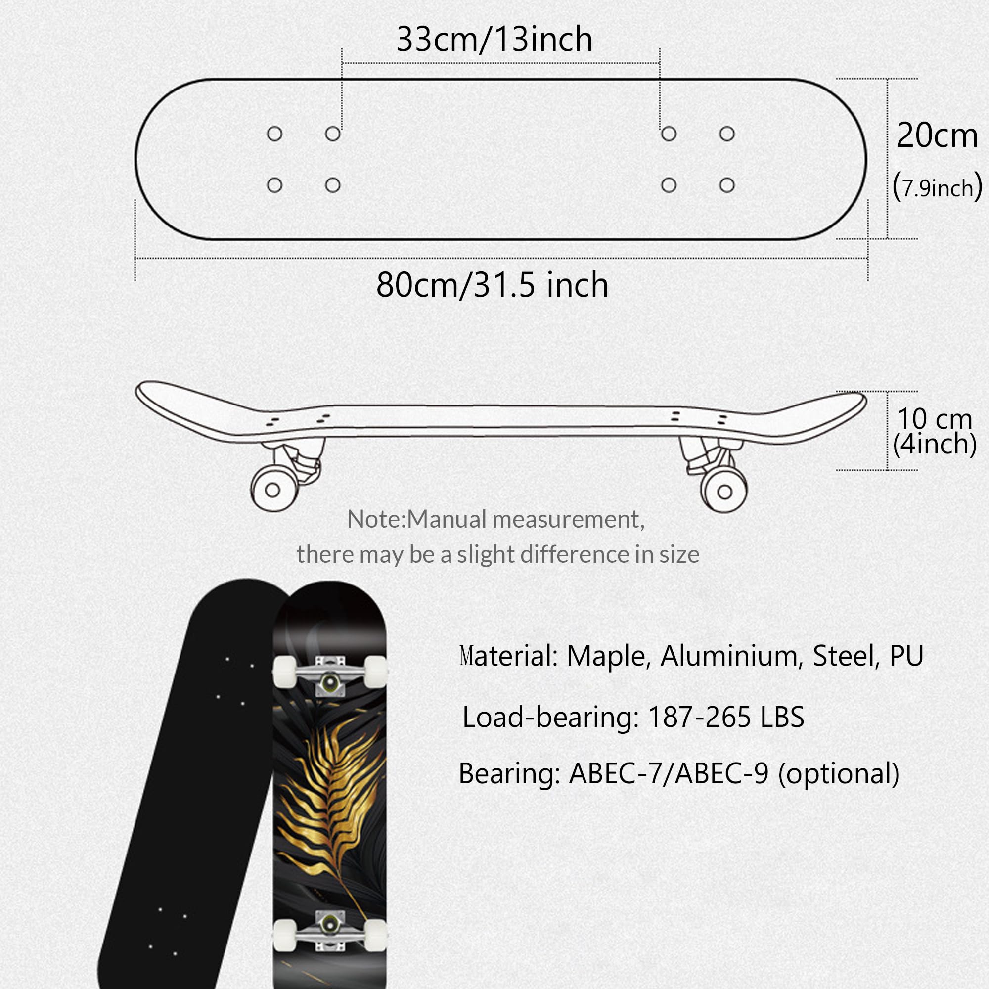 Handimake Custom 31"x8" Standard Complete Skateboards |Maple Wood | ABEC 7/9 Bearings | Double Kick Concave Deck| Personalized Skateboards for Beginners, Teens & Adults Girls Boys Gift