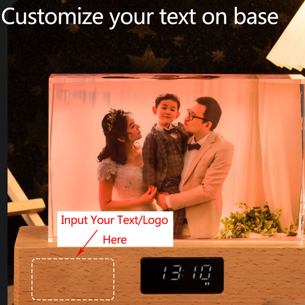 Photo Custom 3D Crystal with Bluetooth Music Speaker + 7 Color LED Night Light, Wooden Base,   Personalized Photo Engraved Inside The Crystal with Your Own Picture for Husband, Wife, Mom, Dad, Men, Women, Great for Memorials and Anniversaries